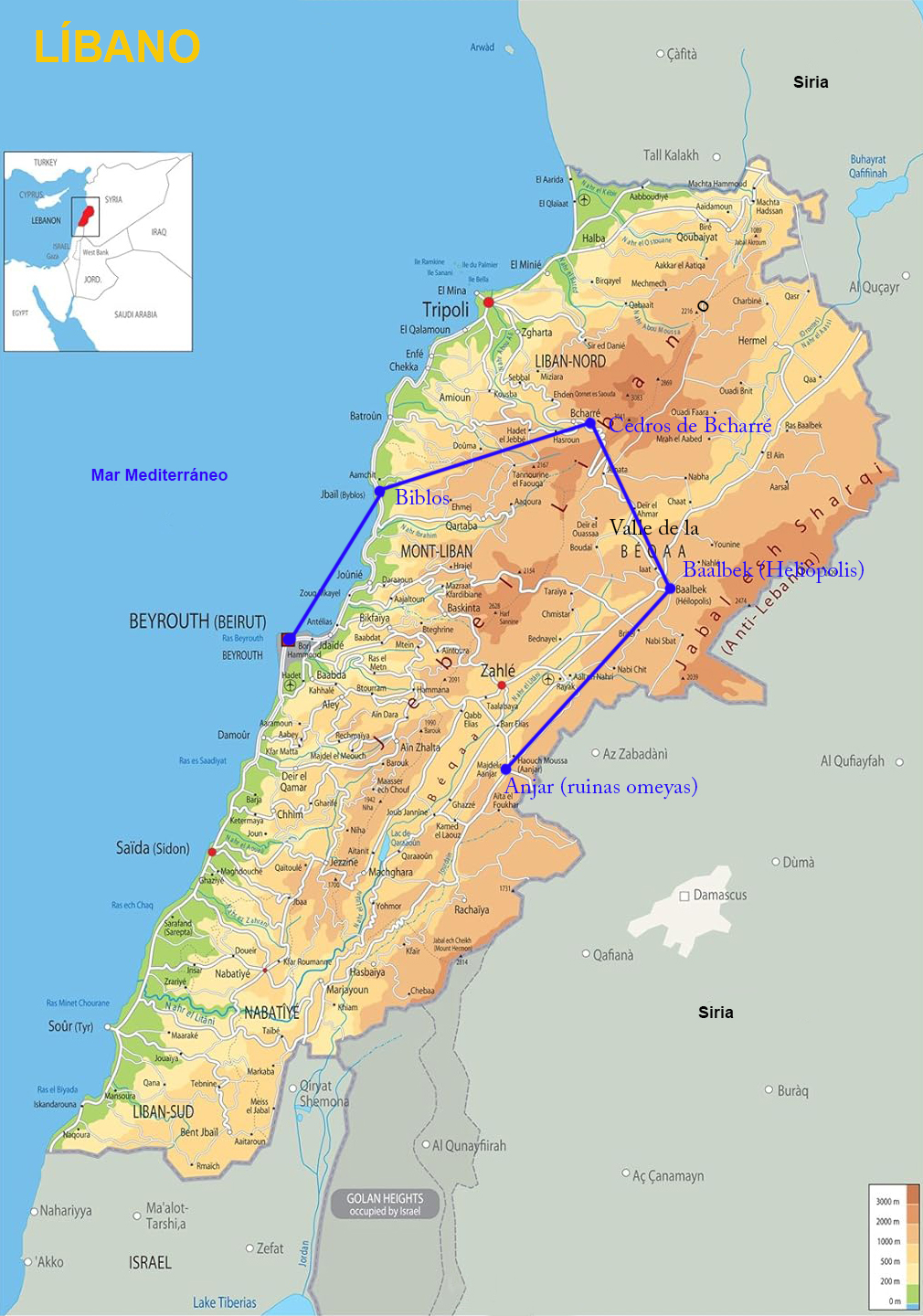 Mapa del Líbano